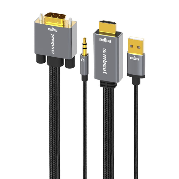 mbeat Tough Link 1.8m HDMI to VGA Cable with USB Power & 3.5mm Audio Up to 1080p@60Hz (1920Ã—1080) HDMI (Male)Ã—1; USB-A (Connect to Power)Ã—1