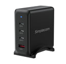 (LS)Simplecom CU400 4-Port PD 100W GaN Fast Charger 3xUSB-C + USB-A for Phone Tablet Laptop