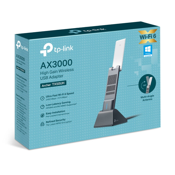 TP-Link Archer TX50UH AX3000 High Gain Wireless USB Adapter, WiFi 6, Speeds up to 2402 Mbps@5GHz, 574 Mbps@2.4GHz