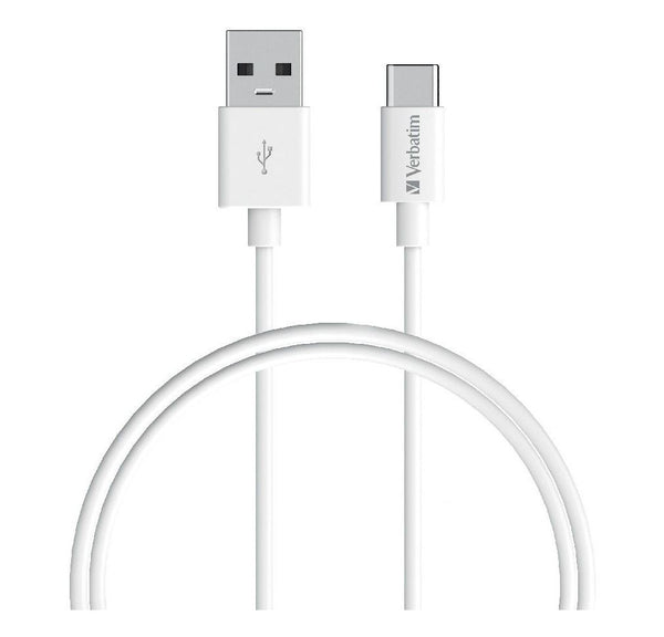 Verbatim Charge & Sync USB-C Cable 1 Meter - White USB C to USB A. Durable Design. Fast Charge  QC 2.0 and 3.0.