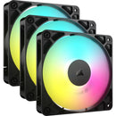 Corsair RS120 ARGB 120mm PWM Fans - Triple Pack - Black: 72.8 CFM, 2100 RPM, 36 dBA, 0.4A, RGB lighting, Static Pressure, Magnetic Dome Bearing