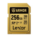 Lexar Professional ARMOR GOLD 256GB SDXC™ UHS-II Card  up to 280MB/s read, up to 205MB/s write, Stainless steel, Rated IP68, 5-meter drop proof