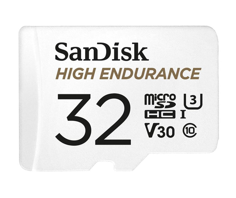 SanDisk High Endurance 32GB microSD 100MB/s 40MB/s 2.5K hrs 4K UHD C10 U3 V30 -40Â°C to 85Â°C Heat Freeze Shock Temp Water X-ray Proof SD Adapter >16GB