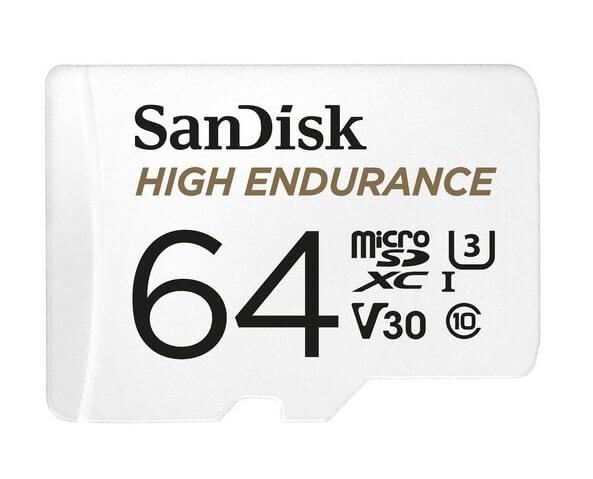 SanDisk High Endurance 64GB microSD 100MB/s 40MB/s 5K hrs 4K UHD C10 U3 V30 -40Â°C to 85Â°C Heat Freeze Shock Temperature Water X-ray Proof SD Adapter