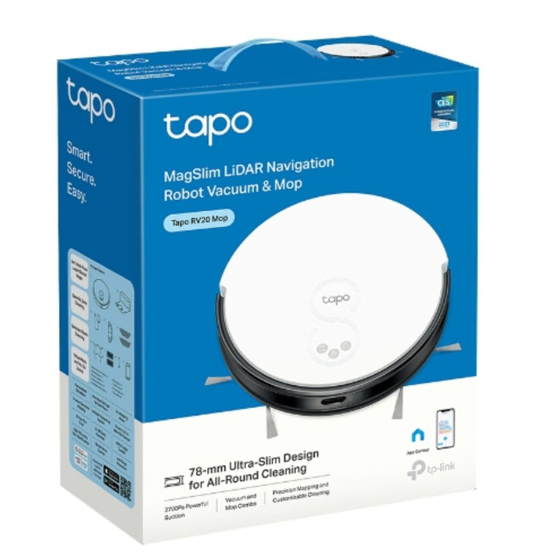 TP-Link Tapo RV20 Mop MagSlimâ„¢ LiDAR Navigation Robot Vacuum & Mop, 2700Pa Strong Suction, Quiet Cleaning, Auto-Charging, Ultra-Slim 7.8 cm Design