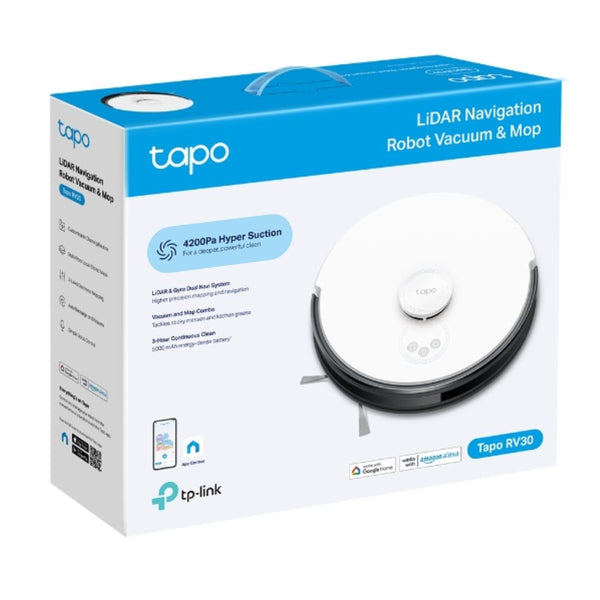 TP-Link Tapo RV30 LiDAR Navigation Robot Vacuum & Mop, 4200Pa Hyper Suction, Auto-Charging, 5000mAh Battery for Long-lasting, Auto-Charging