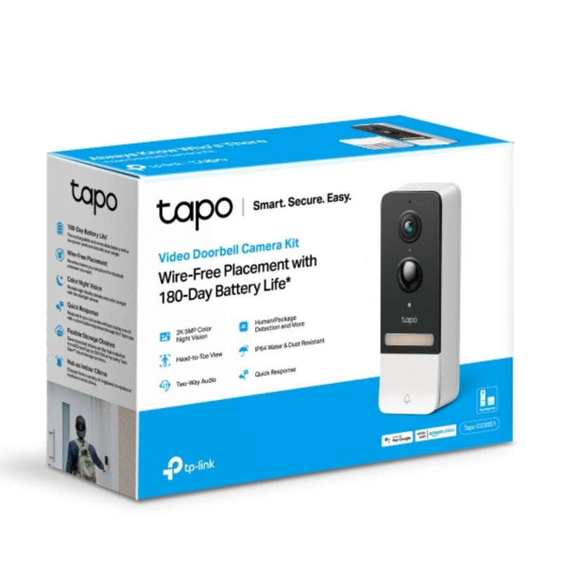 TP-Link Tapo D230S1 Smart Battery Video Doorbell, 2K 5MP Live View, Colour Night Vision, Water & Dust Resistant IP64