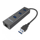 (LS)Simplecom CHN410 Black Aluminium 3 Port USB 3.0 HUB with Gigabit Ethernet Adapter 1000Mbps for PC MAC (LS)