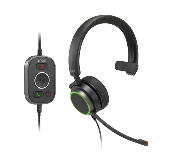 SNOM A330M Over-Ear USB-A Mono Headset, Passive Noise Cancellation, Black, USB/RJ9/3.5 Jack Cable with Call Control, Soft PU Leather