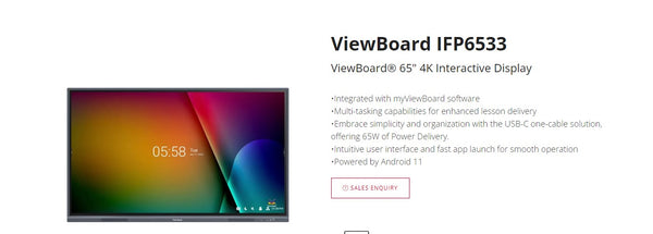 ViewSonic 65' 4K Interactive Flat Panel Display w/ myViewBoard â€ Front Facing Speakers, 8GB  USBâ€C Inc IPF6533 -3 Years Advance Replacement