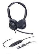 Yealink UH42 Dual Teams USB-C/A Microsoft Certified Teams USB Wired Headset, Noise-Canceling Microphone, Leather Ear Cushions Controller Teams button