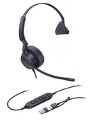 YealinkUH42 Mono UC USB-C/A USB Wired Headset, Noise-Canceling Microphone, Leather Ear Cushions, Controller, USB-C cord with USB-A adapter