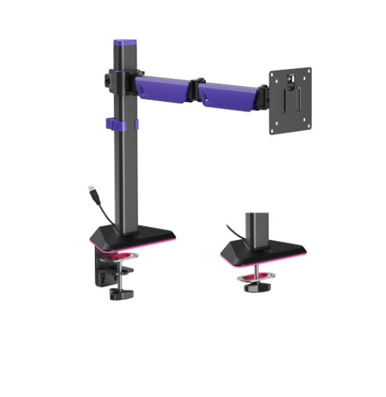 Brateck LDT89-C012L Articulating RGB Lighting Gaming Monitor Arm Matte Black, Fit Screen Size: 17'-40' Up to 12 KG (LS)