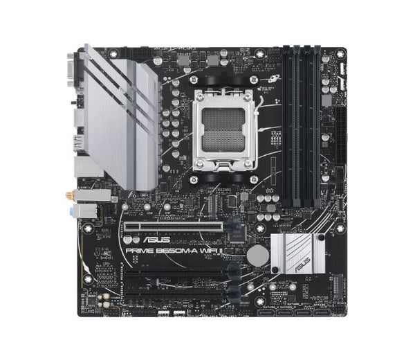 ASUS AMD B650M PRIME B650M-A WIFI II (AM5)  Micro-ATX Motherboard, 4xDDR5 192GB, 1 x PCIe 4.0 x16 slot, 2 x M.2 slots, 4 x SATA, Wi-Fi 6, Realtek 2.5G