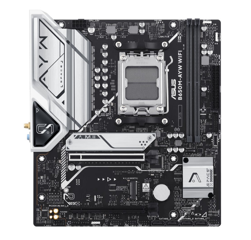 (SI Only, Non Retail) ASUS AMD B650M-AYW WIFI-SI Micro-ATX Motherboard, 2x DDR5 Up to 96GB, WIFI 6