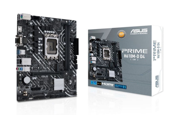 ASUS H610M PRIME H610M-D D4-CSM Intel LGA 1700 mATX Motherboar 2xDDR4~64GB , PCIe 4.0, M.2, 1Gb Ethernet, HDMI, D-SUB, USB3.2 Gen1, SATA 6Gbps,