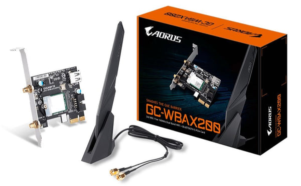 Gigabyte WBAX200 WiFi 6 PCIe Adapter 2400Mbps 160MHz Dual Band Wireless + Bluetooth 5 MU-MIMO TX/RX