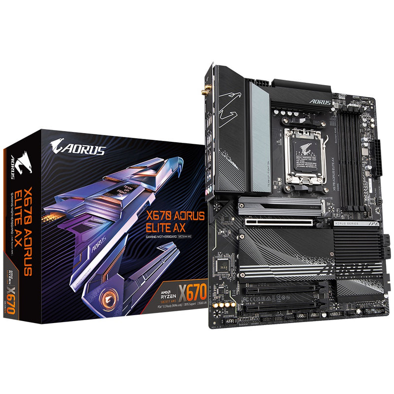 Gigabyte X670 AORUS ELITE AX AMD AM5 ATX Motherboard 4x DDR5~128GB,3x PCIe x16, 4x M.2, 4x SATA 6, 8x USB 3.2, 1x USB-C, 4x USB 2.0