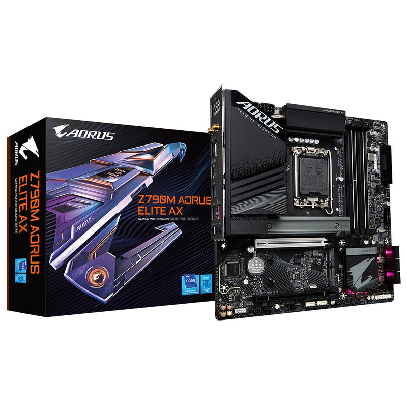 Gigabyte Z790M AORUS ELITE AX Intel LGA 1700 ATX Motherboard, 4x DDR5 ~128GB, 1x PCI-E x16, 3x M.2, 6x SATA,  6x USB 3.2, 1x USB-C,4x USB 2.0