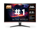 AOC 31.5' Curved 0.5ms 240Hz, FHD 1080 FreeSync Premium, Ultra Narrow Border Gamer's Choice - DP x 1, HDMI x 2. VESA100mm Low Blue monitor