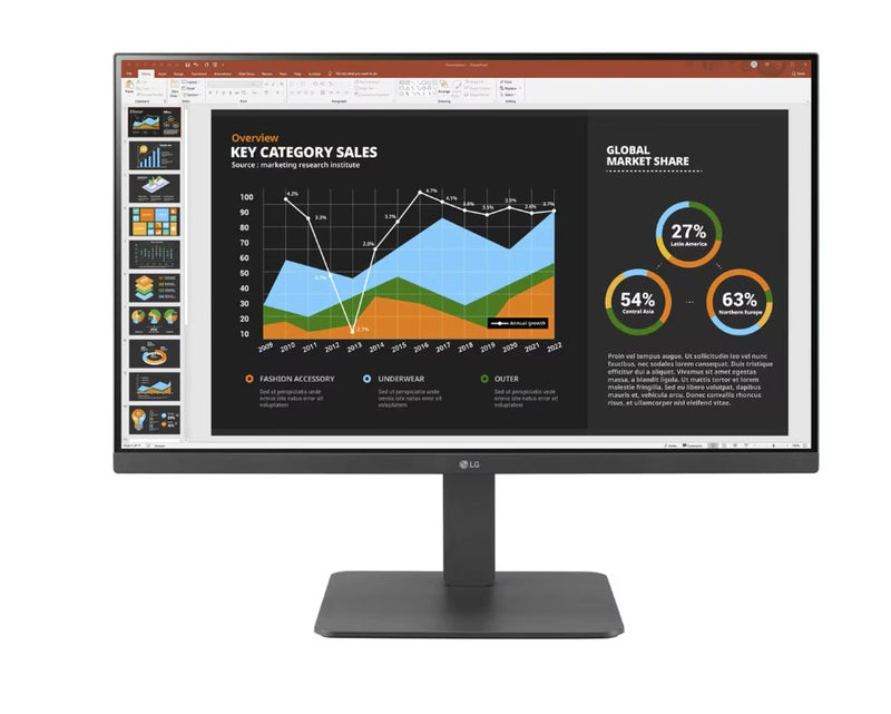 LG 27'' IPS Color Calibrated 5ms FHD 1920 x 1080 Height Adjust with 2x Speakers, DVI-D, HDMI, DP, USB Port, Office Monitor New 2025