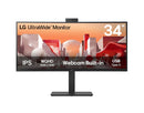 LG 34' UltraWide QHD Curved IPS Monitor with 3440x1440 resolution, sRGB 99%, HDR10, USB-C PD 90W, FHD webcam, mic, speakers & adjustable stand