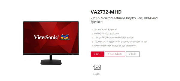 (LS)ViewSonic 27' Super Clear IPS, 4ms 100hz, Ultra Slim, FHD 1920 x 1080, DP, HDMI, VGA, 2x Speakers. VESA 100. 3 YR AR. Office Business Monitor