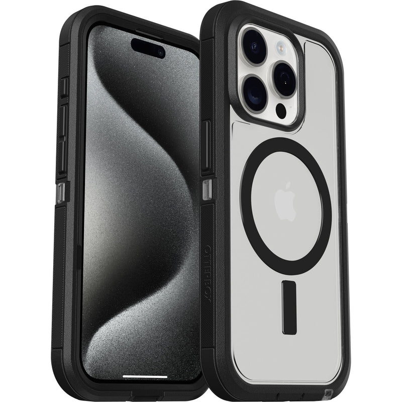 OtterBox Defender XT MagSafe Apple iPhone 15 Pro (6.1') Case Dark Side (Clear / Black) - (77-93267), DROP+ 5X Military Standard, Multi-Layer