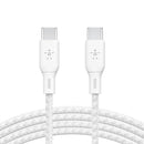 Belkin BoostCharge Braided USB-C to USB-C Cable (2M) - White (CAB014bt2MWH), 5A/100W, 480Mbps, 30K+ Bends, Apple, USB-IF Certified, 2 Years Warranty