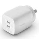 Belkin BoostCharge Pro 65W USB-C PD 3.0 PPS Dual GaN Wall Charger - White (WCH013auWH), Compact Laptop Charger, Travel-Ready, 2 Years Warranty