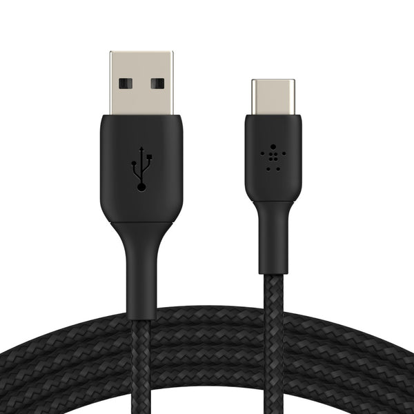 Belkin BoostCharge Braided USB-C to USB-A Cable (2M) - Black (CAB002BT2MBK), 3A/15W, 480Mbps, 30K+ Bends, Apple, USB-IF Certified, 2 Years Warranty