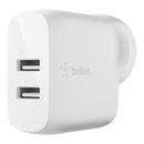 Belkin BoostCharge 24W Dual USB-A Wall Charger - White (WCB002auWH), 2xUSB-A (12W), Safe & Efficient, Apple iPhone, CEW $2500, 2 Years Warranty