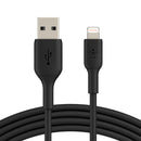 Belkin BoostCharge Lightning to USB-A Cable (2M) - Black (CAA001bt2MBK), 2.4A/12W, 480Mbps, 25K+ Bend, Apple iPhone, MFI-Certified, 2 Years Warranty