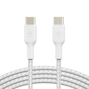 Belkin BoostCharge Braided USB-C to USB-C Cable (1M) - White (CAB004bt1MWH), 3A/60W, 480Mbps, 30K+ Bends, Apple, USB-IF Certified, 2 Year Warranty