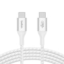 Belkin BoostCharge Braided USB-C to USB-C PD 3.1 Cable (2M) - White (CAB015bt2MWH), 5A/240W, 480Mbps, 30K+ Bends, Apple iPhone, 2 Years Warranty