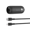 Belkin BoostCharge 30W USB-C PD Car Charger + Lightning to USB-C Cable (1M) - Black (CCA004bt1MBK-B5), Compact Design,USB-IF Certified,2 Years Waranty