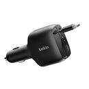 Belkin BoostCharge 75W Retractable Car Charger - Black (CCC001fqBK), Retractable Cable (75CM), 1x USB-A, 1x USB-C,$2500 CEW, 2 Years Warranty