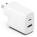 EOL Cygnett PowerPlus 32W Dual Port (20W USB-C + 12W USB-A) PD Fast Wall Charger-White(CY4772PDWCH),Palm-Size,Portable,Charge 2x Devices,2 Years Warra