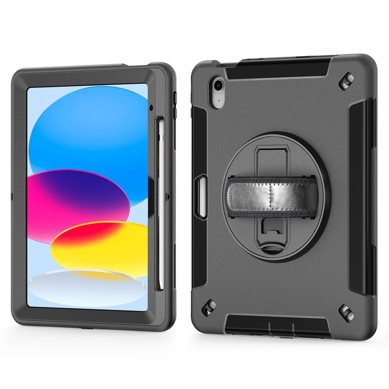 Generic Rugged Apple iPad Pro (10.5') (2nd Gen) Case Black- Built-in- Kickstand, Adjustable Hand Strap, Tough Exterior Absorbs Shocks, 1 Year Warranty
