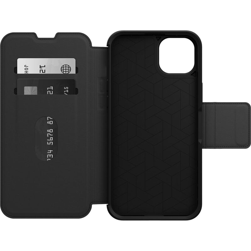 OtterBox Strada Apple iPhone 14 Plus Case Black - (77-88557), DROP+ 3X Military Standard, Leather Folio Cover, Card Holder, Raised Edges, Soft Tou