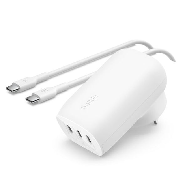 Belkin BoostCharge 67W USB-C Wall Charger with PPS and PD + USB-C-C Cable 2M - White(WCC002au2MWH-B6),3 x USB-C,Flat to Wall Design,Laptop Charger,2YR
