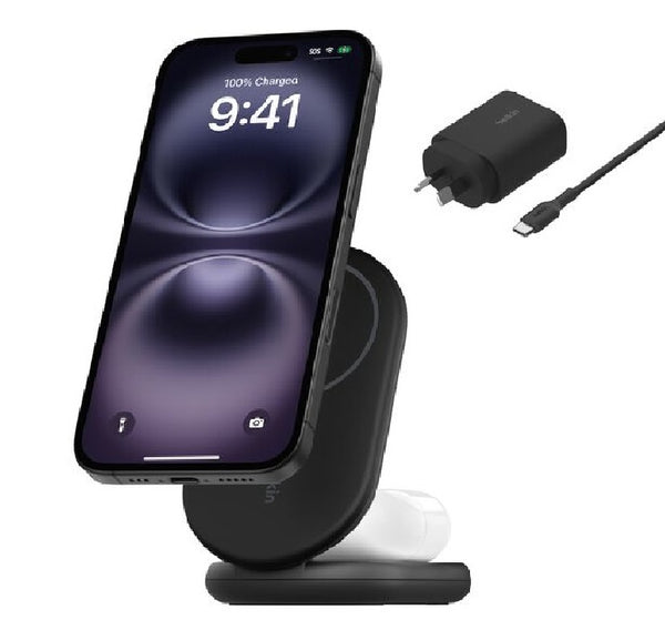 Belkin BoostCharge 2-in-1 Magnetic Foldable Qi2 Wireless Charger + 36W Wall Charger + USB-C Cable (1.5M) - Black (WIZ028auBK),15W, 2 Years Warranty