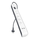 Belkin SurgePlus 4-Outlet 2-Meter Surge Protection Strip With Two (2.4) Amp USB Charging Ports - White (BSV401au2M), 2M Power Cord, 2 Years Warranty