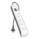 Belkin SurgeMaster 4-Outlet Surge Protection Strip - White/Grey (BSV400au2M), 2M Power Cord, 525 Joules Protection, CEW $20,000, 2 Years Warranty