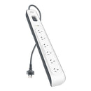 Belkin SurgeMaster 6-Outlet Surge Protection Strip - White/Grey (BSV603au2M), 2M Power Cord, 650 Joules Protection, CEW $30,000, 2 Years Warranty