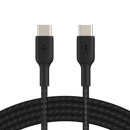 Belkin BoostCharge Braided USB-C to USB-C Cable (1M) - Black (CAB004bt1MBK), 3A/60W, 480Mbps, 30K+ Bends, Apple, USB-IF Certified, 2 Year Warranty