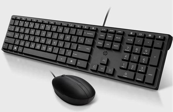 HP 225 USB Wired Keyboard Mouse Combo for Business - Full-Sized USB 3.0 Type-A Comfotable Reliable Ergonomic Plug & Play Over 50% Recycled Material