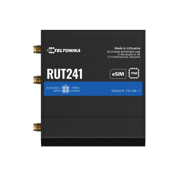 Teltonika RUT241 eSIMâ„¢ Industrial 4G Router,Global Version, Instant LTE Failover, Compact and Powerful Industrial 4G LTE Router/Firewall, PSU included