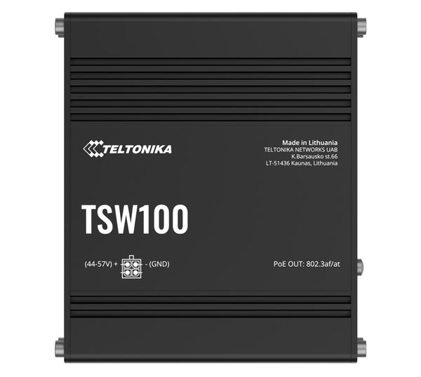 Teltonika TSW100 Industrial POE+ Ethernet Switch, 4 x PoE+ Ports, Power Up to 120W, 5 x Gigabit Ethernet with speeds up to 1000 Mbps, PSU included