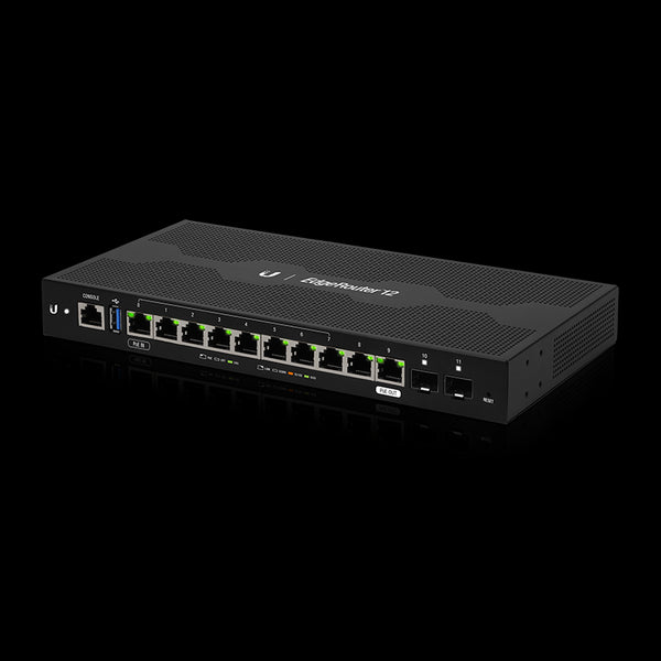 Ubiquiti EdgeRouter 12 - 10-Port Gigabit Router, 2 SFP Ports- 24v Passive PoE In and Out (Limited) - 1GHz Quad Core Processor - 1GB RAM,  2Yr War